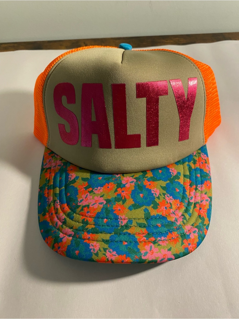 NWT Natural Life ‘SALTY' Floral Trucker Hat - Orange & Pink